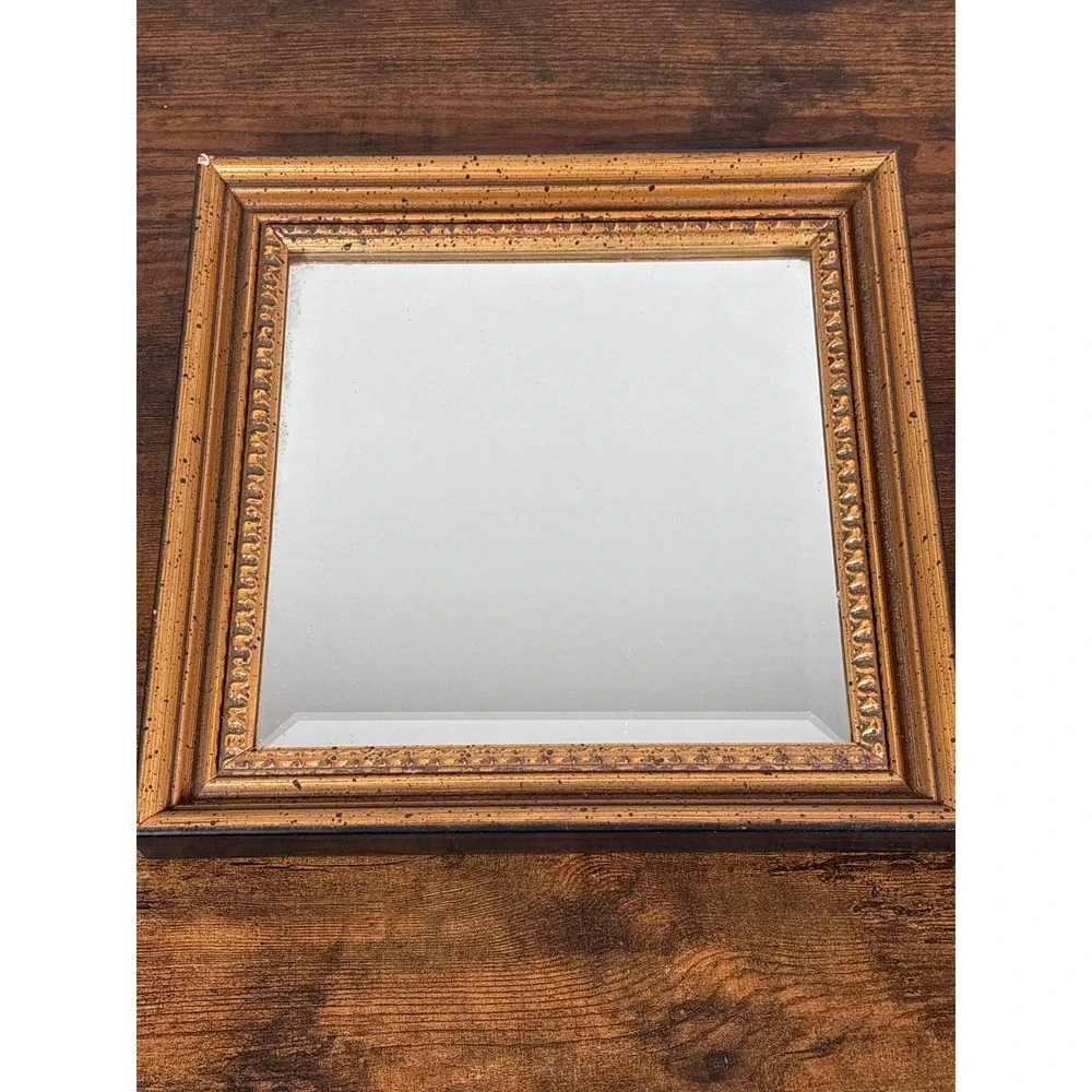 Robert-Grace Vintage Square Gold Ornate Beveled Wall Mirror 10.5in Hollister CA